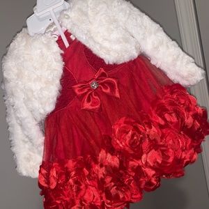 Very beautiful red dress w/ baby fur jacket